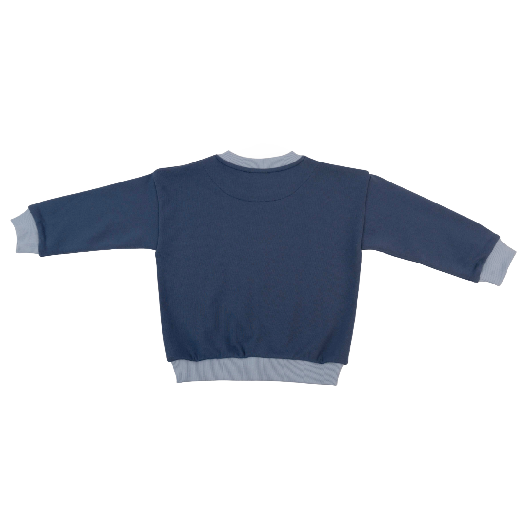 Kids Contrast Sweatshirt in Navy Blue with Light Blue