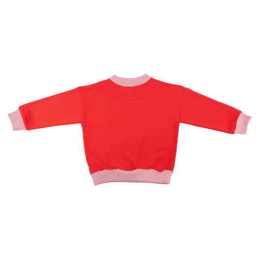 Kids Contrast Sweatshirt in Engine Red with Pink