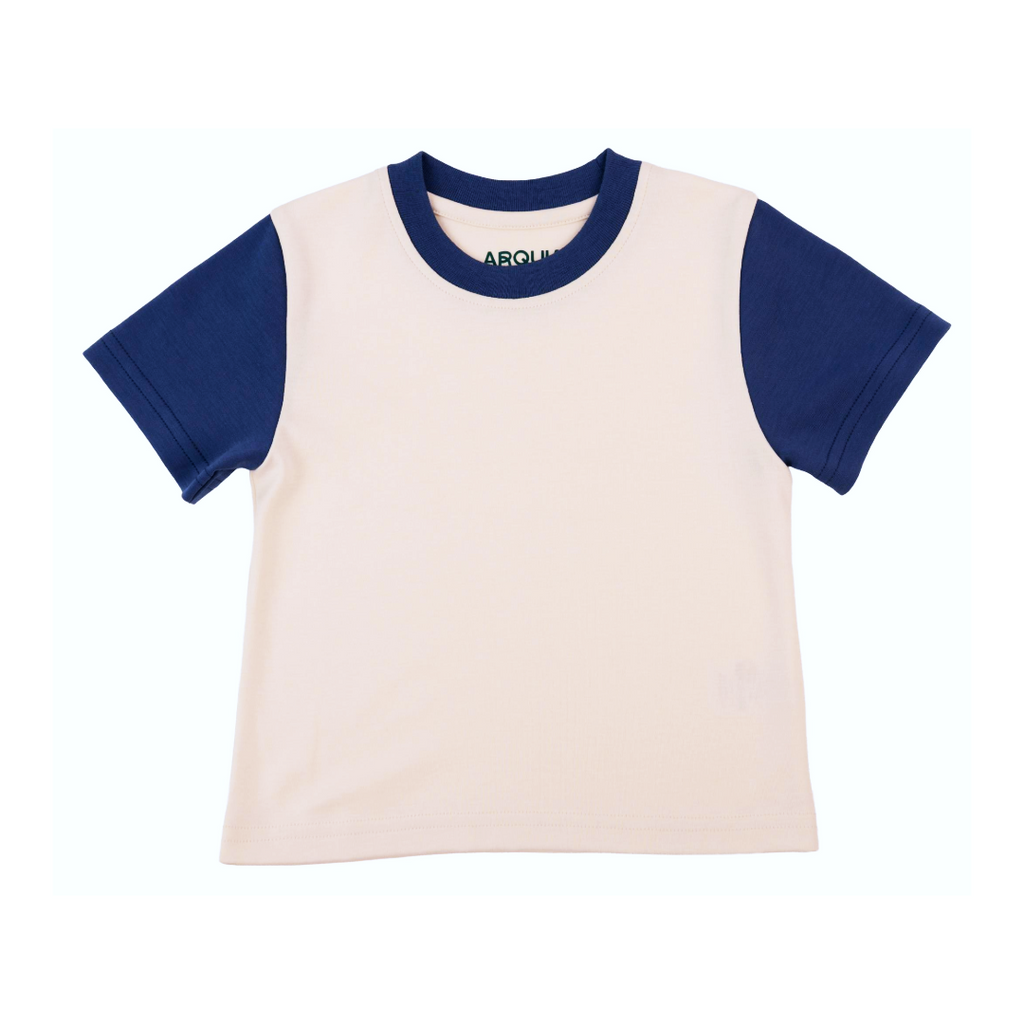 Kids Colorblock Tee in White with Navy Blue