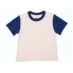 Kids Colorblock Tee in White with Navy Blue