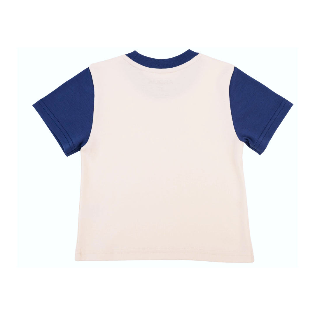 Kids Colorblock Tee in White with Navy Blue