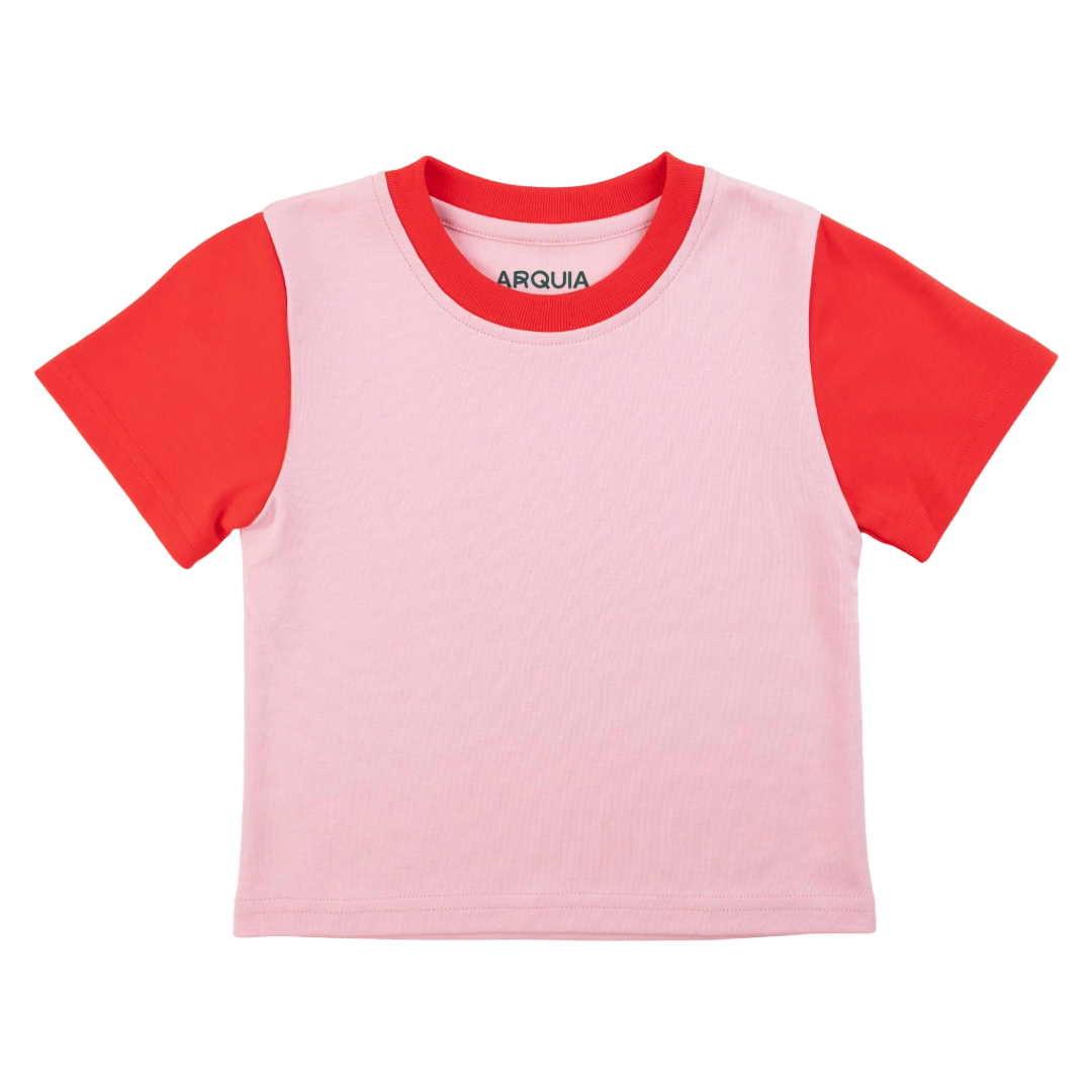 Kids Contrast Tee Pink with Engine Red