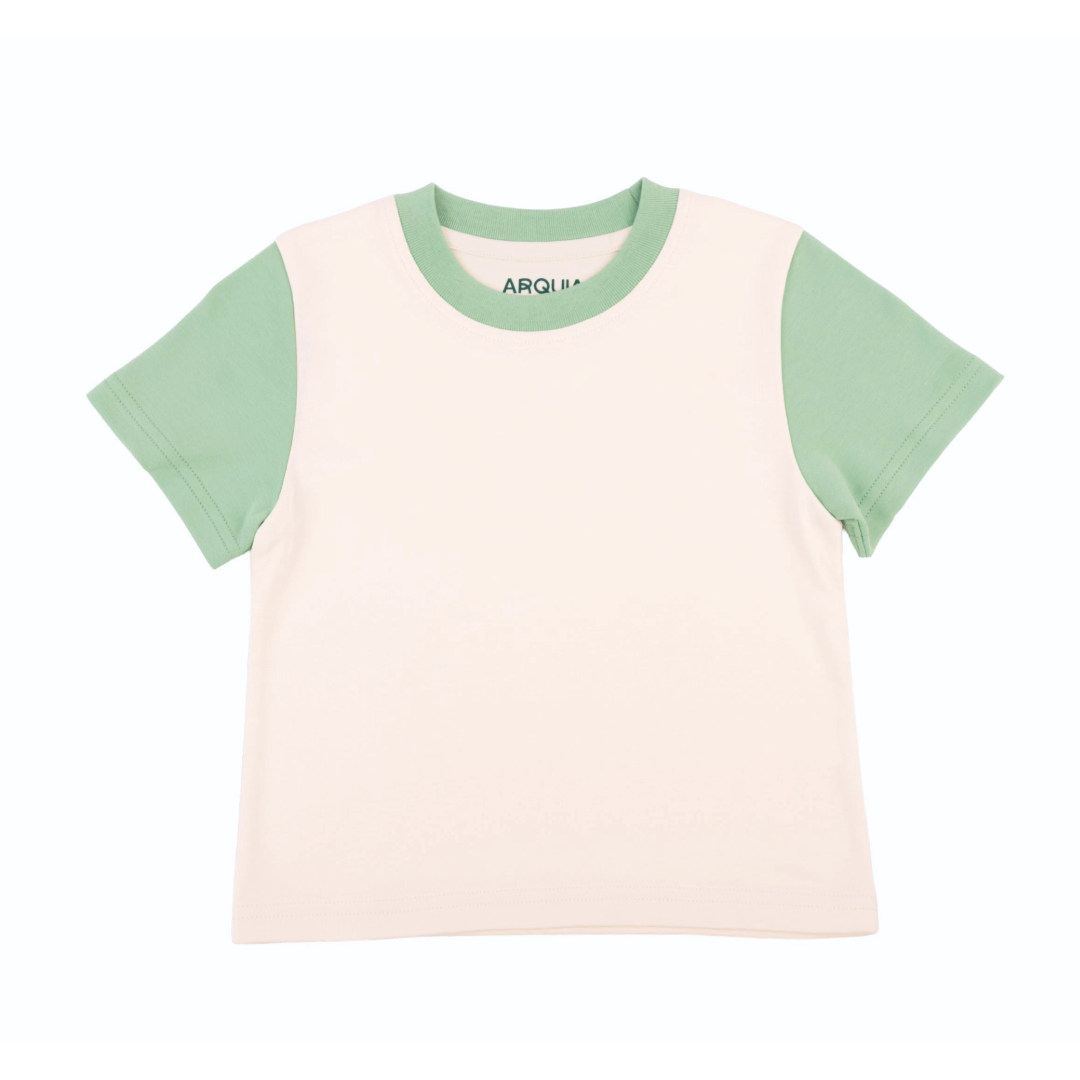 Kids Colorblock Tee in White with Grass Green