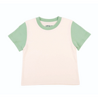 Kids Colorblock Tee in White with Grass Green