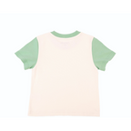 Kids Colorblock Tee in White with Grass Green