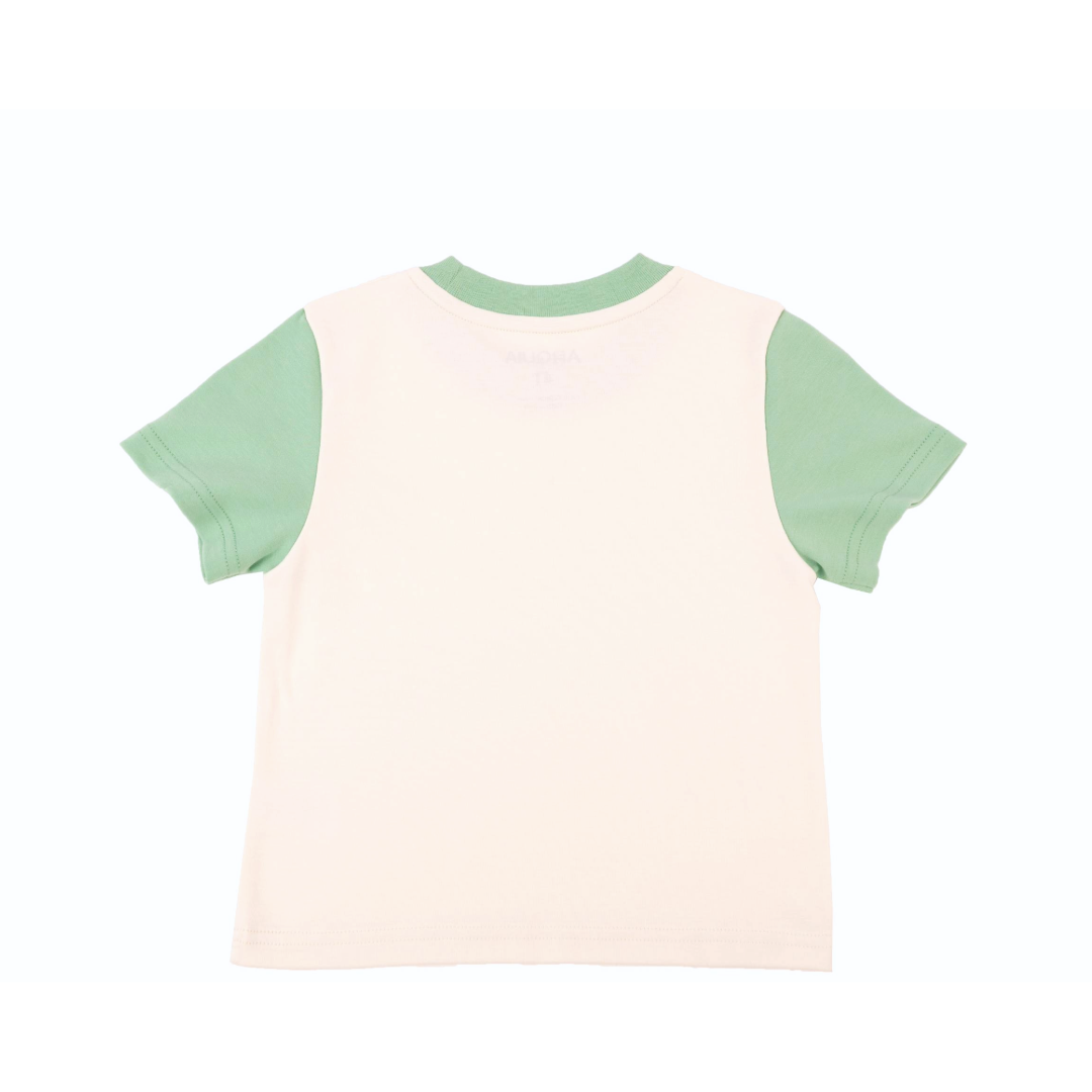 Kids Colorblock Tee in White with Grass Green