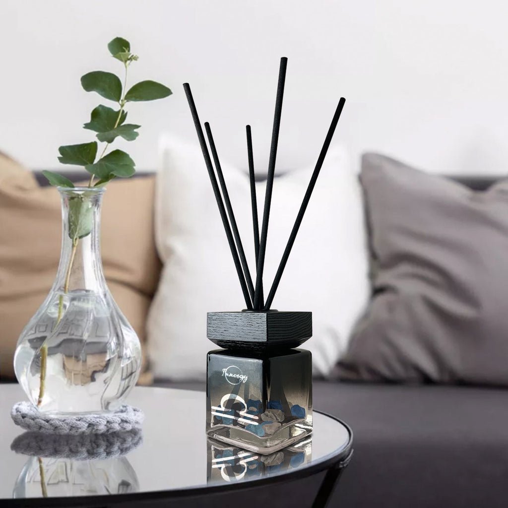 Libra Zodiac Crystal-Enhanced Reed Oil Diffuser, Blackberry Saffron Scent, 100ml