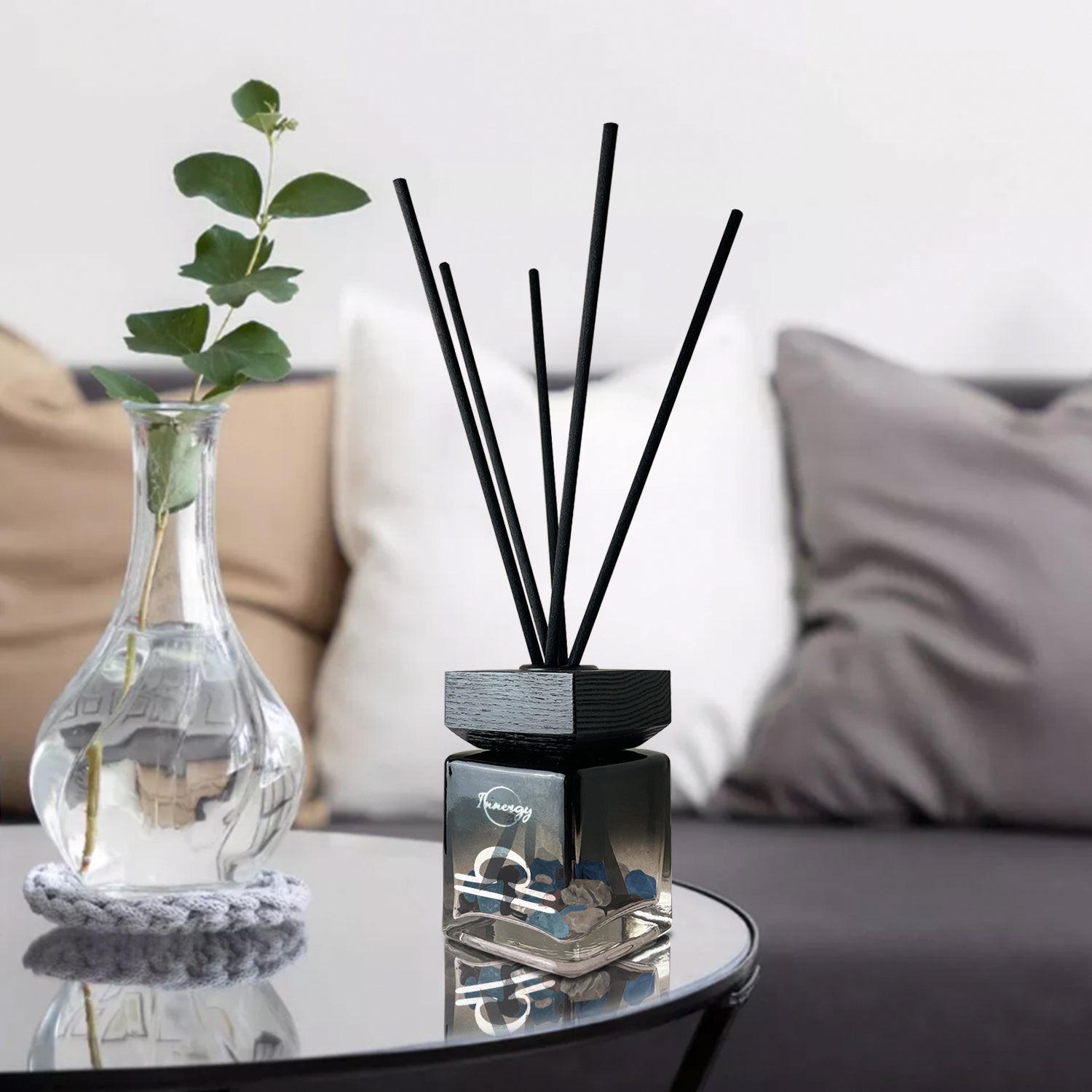 Libra Zodiac Crystal-Enhanced Reed Oil Diffuser, Blackberry Saffron Scent, 100ml