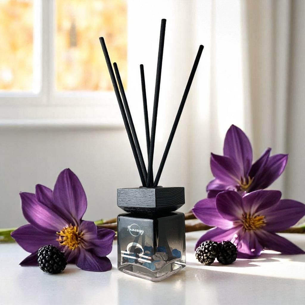 Libra Zodiac Crystal-Enhanced Reed Oil Diffuser, Blackberry Saffron Scent, 100ml