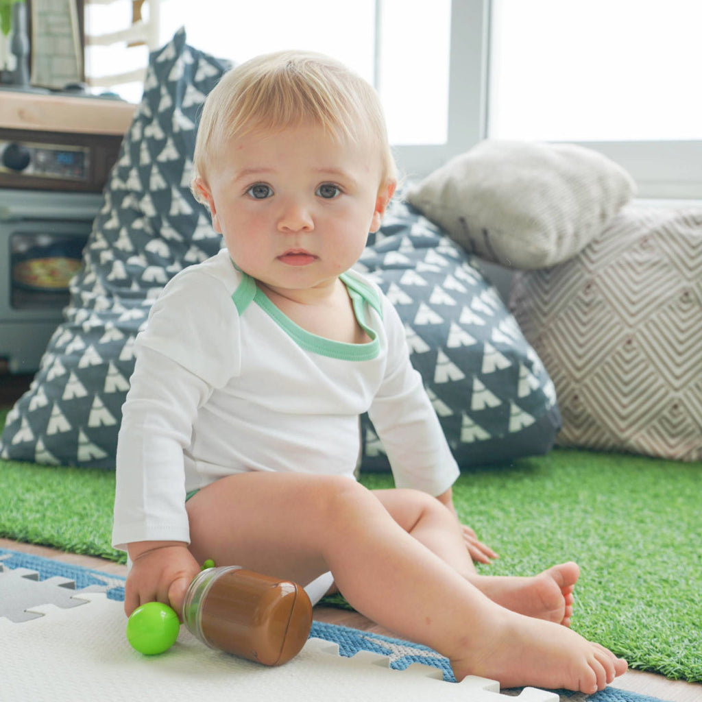Long Sleeve Bodysuit in White with Grass Green