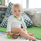 Long Sleeve Bodysuit in White with Grass Green