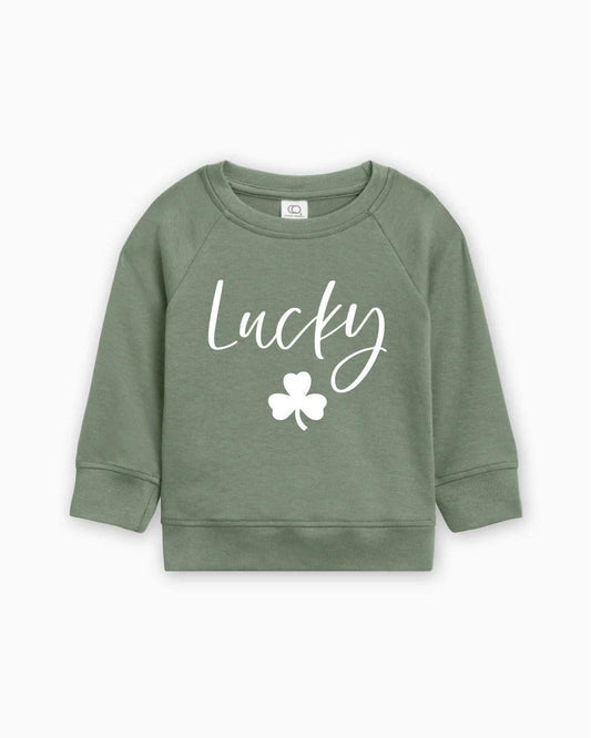 Lucky Shamrock Clover St. Patricks Kids Organic Cotton Pullover (Cursive)