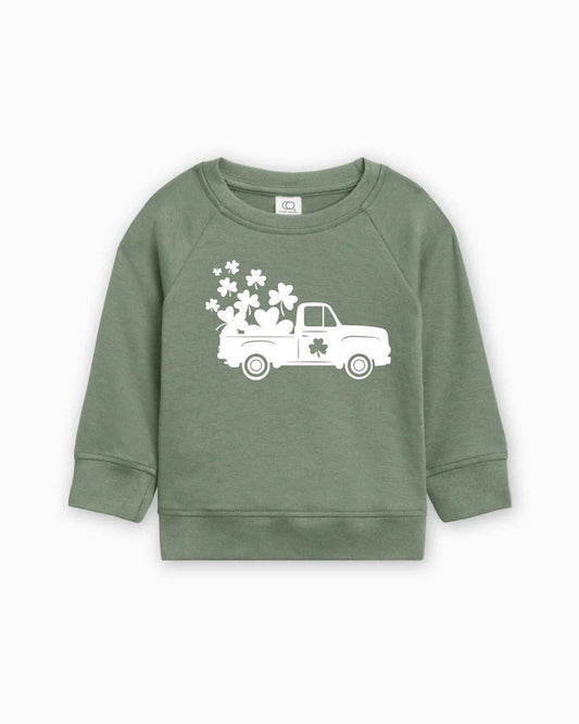 Lucky Shamrock Clover Truck St. Patricks Kids Organic Cotton Pullover