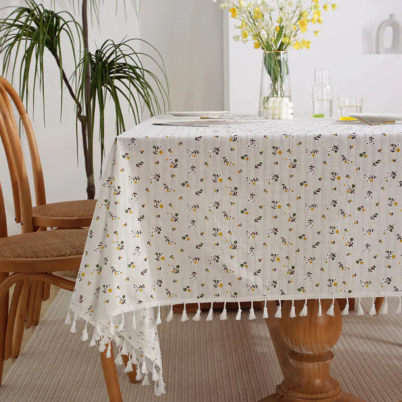 Cotton Linen Table Cover with Floral Design (In Stock)