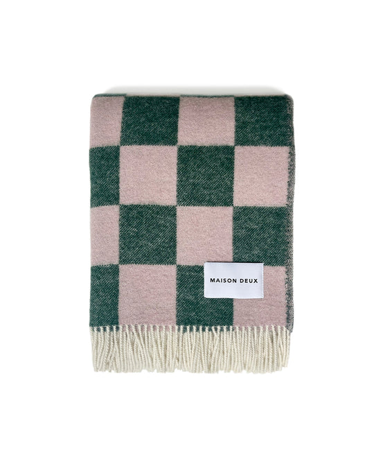 Maison Deux Blanket CHECKERBOARD Green / Pink 4.25 x 6.5 ft - OEKO-TEX Certified