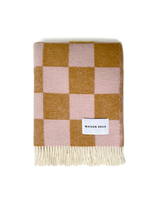 Maison Deux Blanket CHECKERBOARD Terra Brown / Pink 4.25 x 6.5 ft - OEKO-TEX Certified