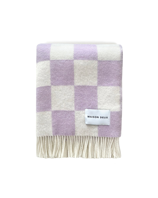 Maison Deux Blanket CHECKERBOARD Lilac / White 4.25 x 6.5 ft - OEKO-TEX Certified