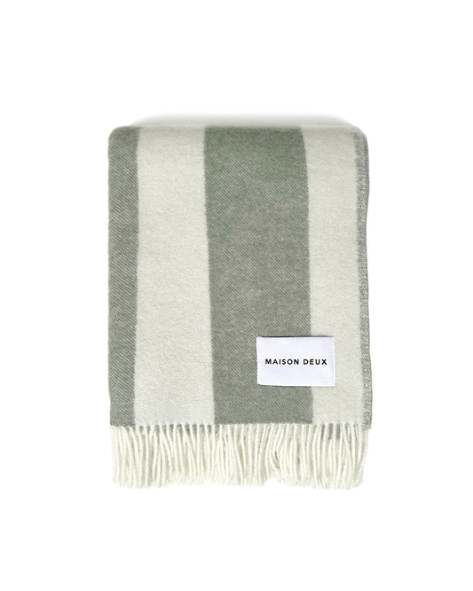 Maison Deux Blanket ROUGH STRIPE Agave Olive Green / White 4.25 x 6.5 ft - OEKO-TEX Certified