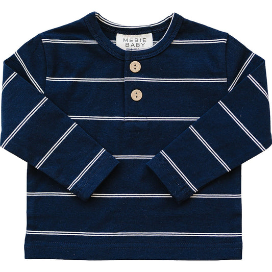 Navy Stripe Long Sleeve Tee - 95% Cotton
