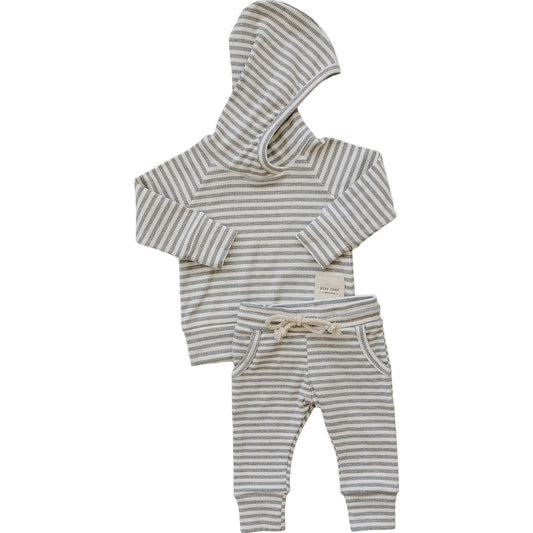 Grey Striped Hooded Set - 95% Cotton