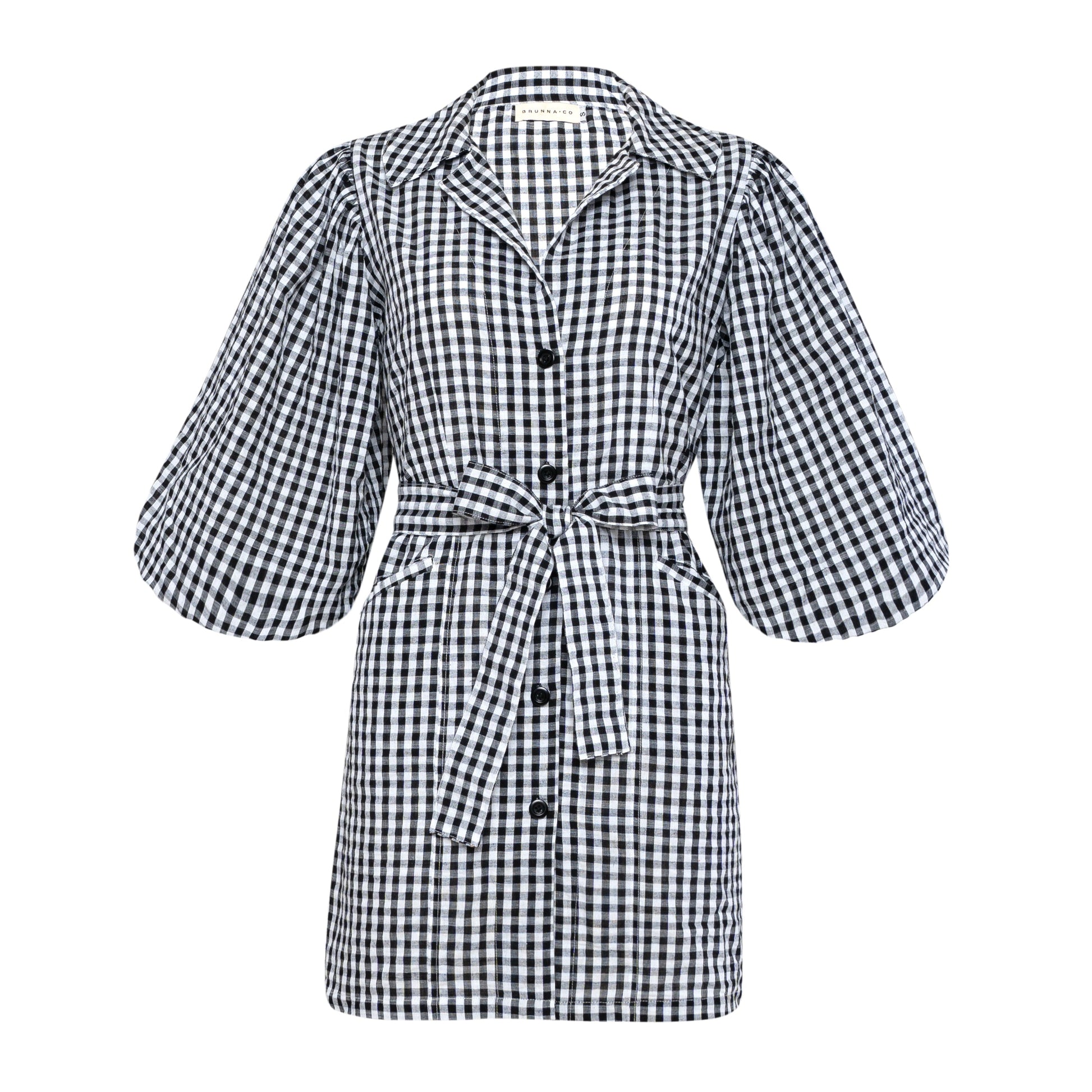 MEGHAN Mini Gingham Dress, in Black - The Peony Haus