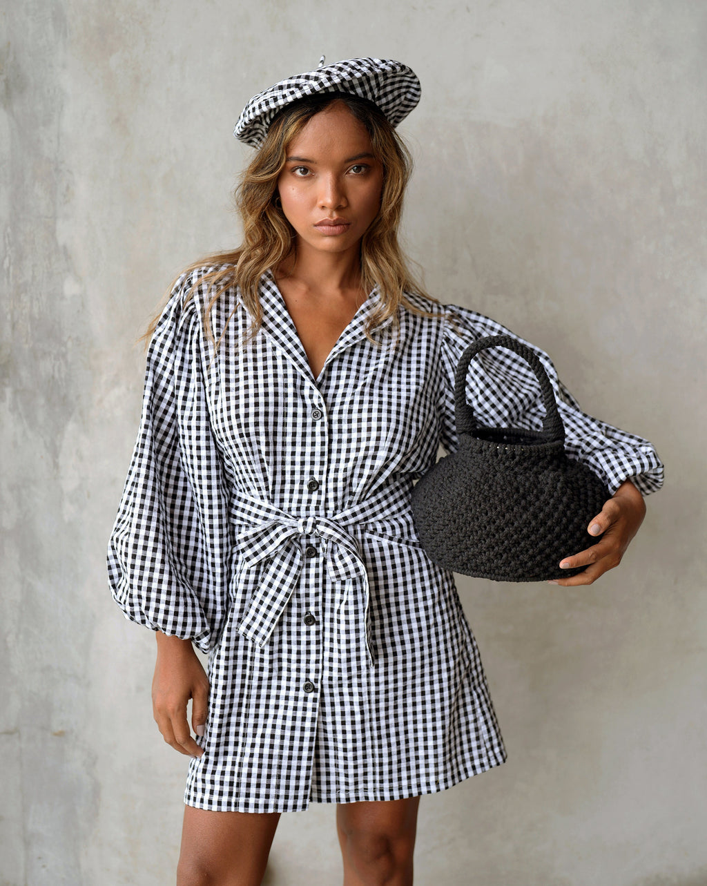 MEGHAN Mini Gingham Dress, in Black - The Peony Haus