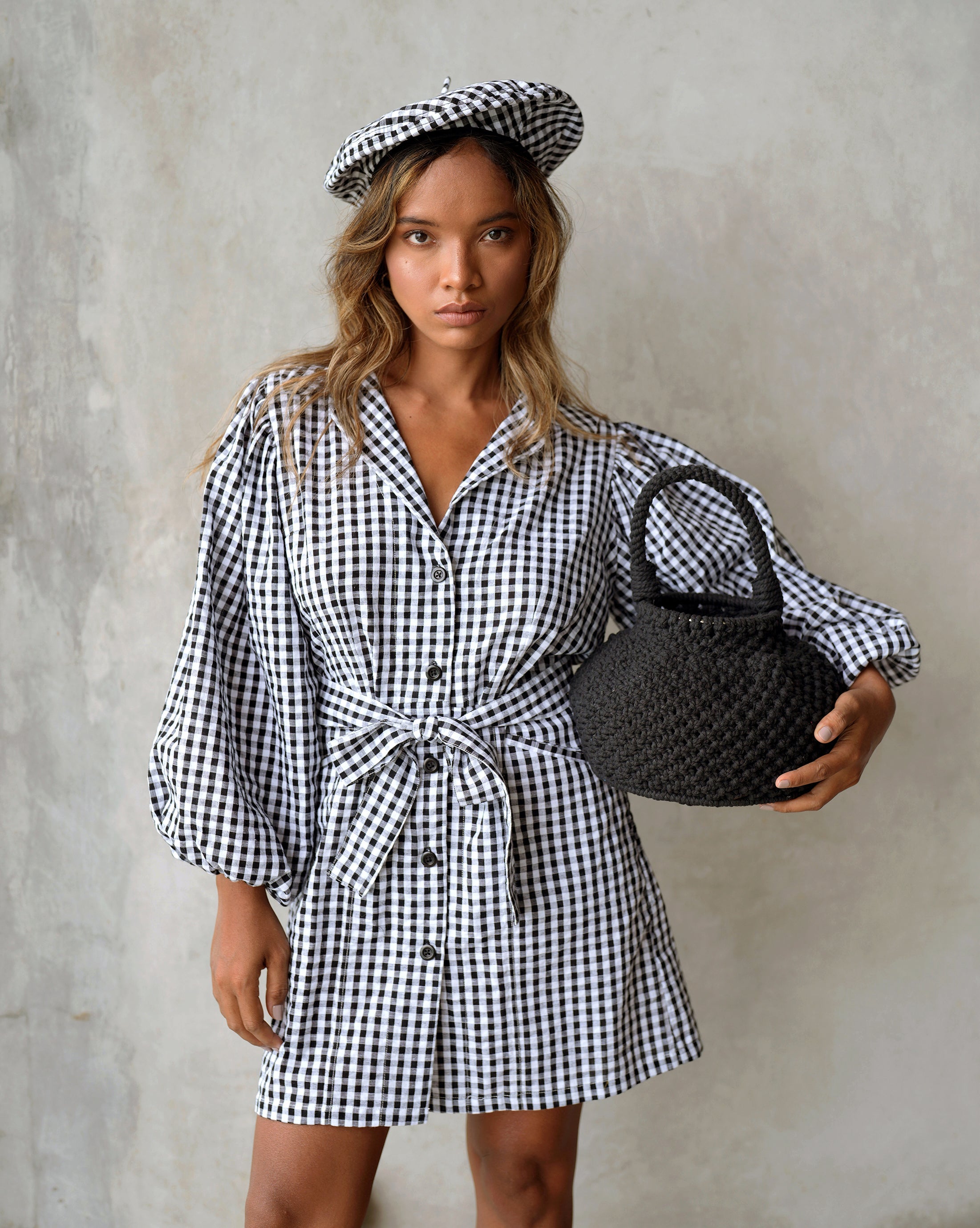 MEGHAN Mini Gingham Dress, in Black - The Peony Haus