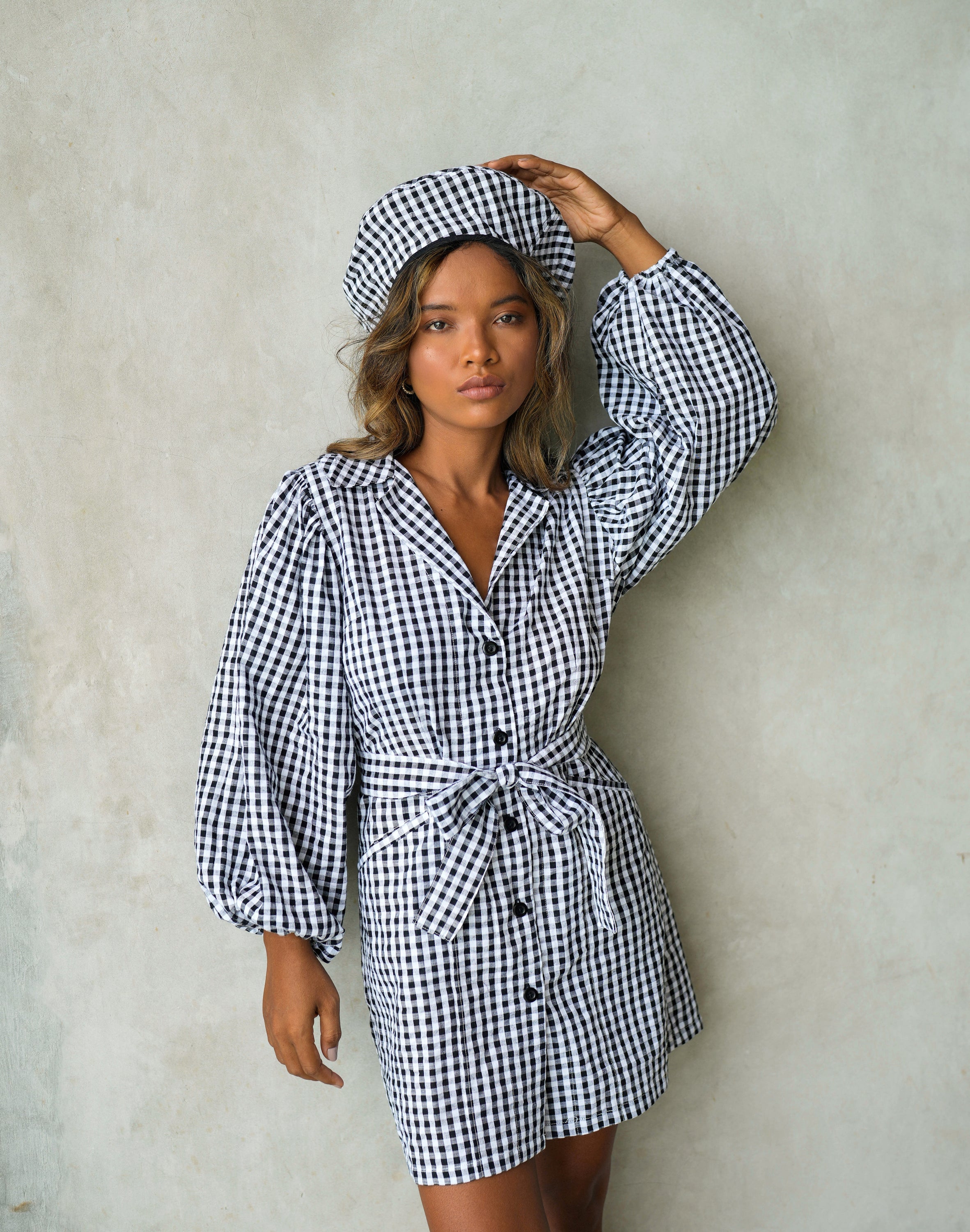 MEGHAN Mini Gingham Dress, in Black - The Peony Haus