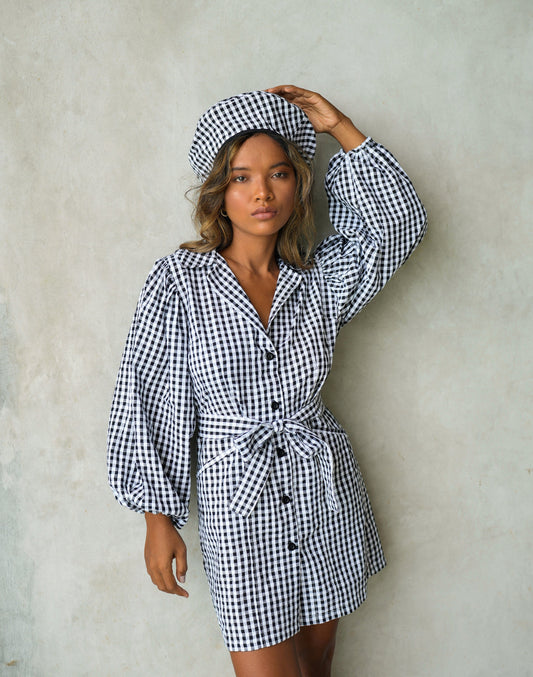 MEGHAN Mini Gingham Dress, in Black - The Peony Haus