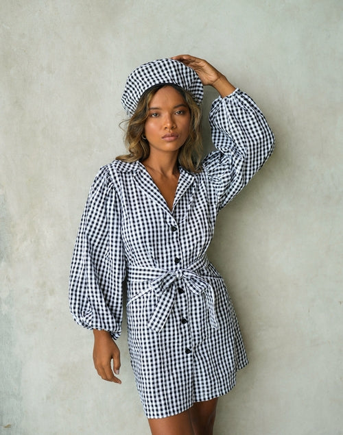 MEGHAN Mini Gingham Dress, in Black - The Peony Haus