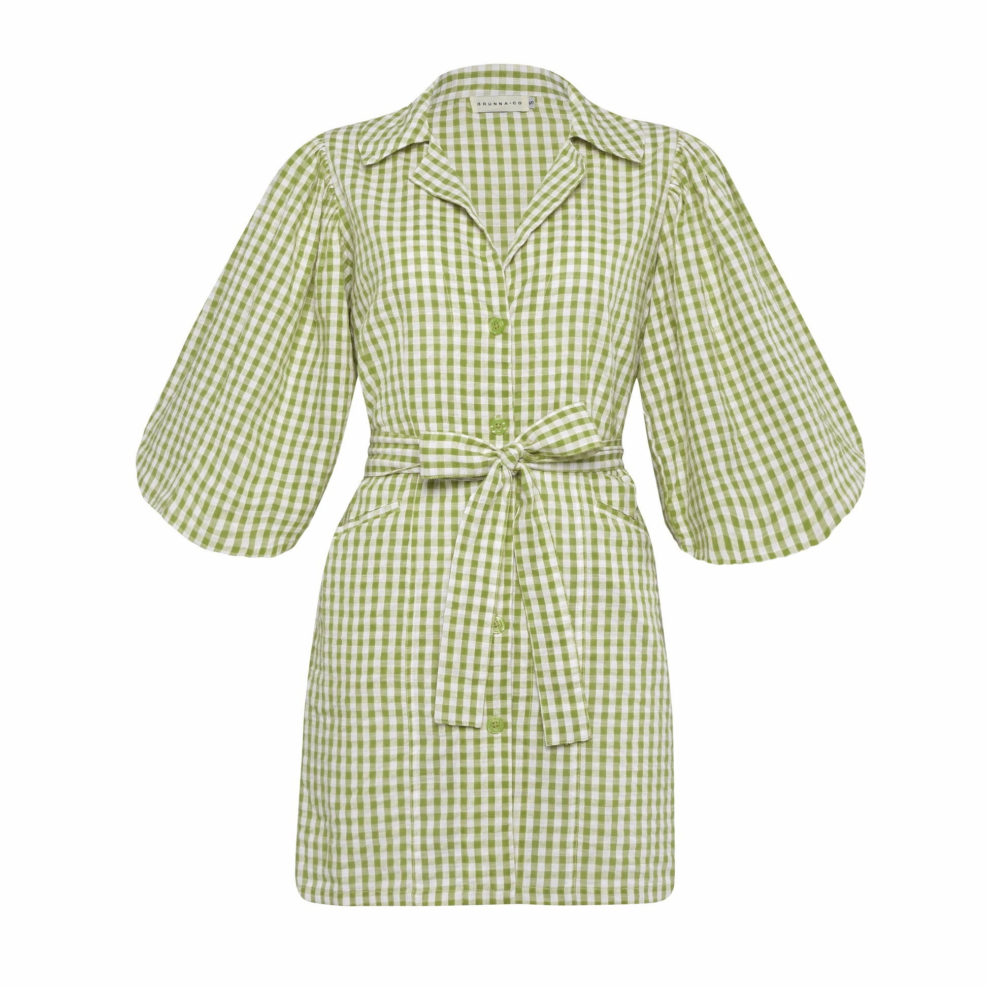 MEGHAN Mini Gingham Dress, in Olive Green - The Peony Haus