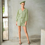 MEGHAN Mini Gingham Dress, in Olive Green - The Peony Haus
