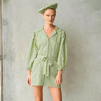 MEGHAN Mini Gingham Dress, in Olive Green - The Peony Haus