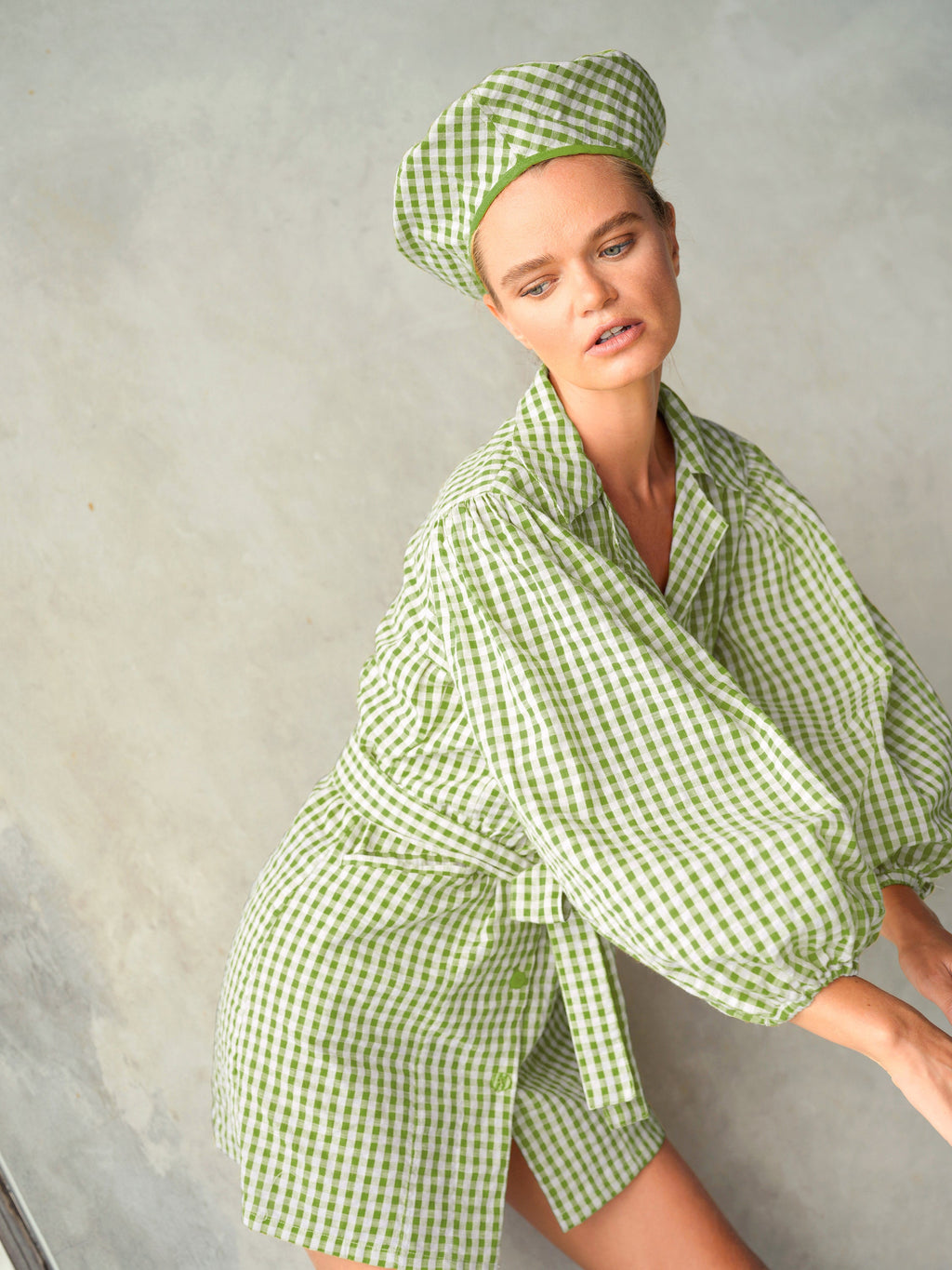 MEGHAN Mini Gingham Dress, in Olive Green - The Peony Haus