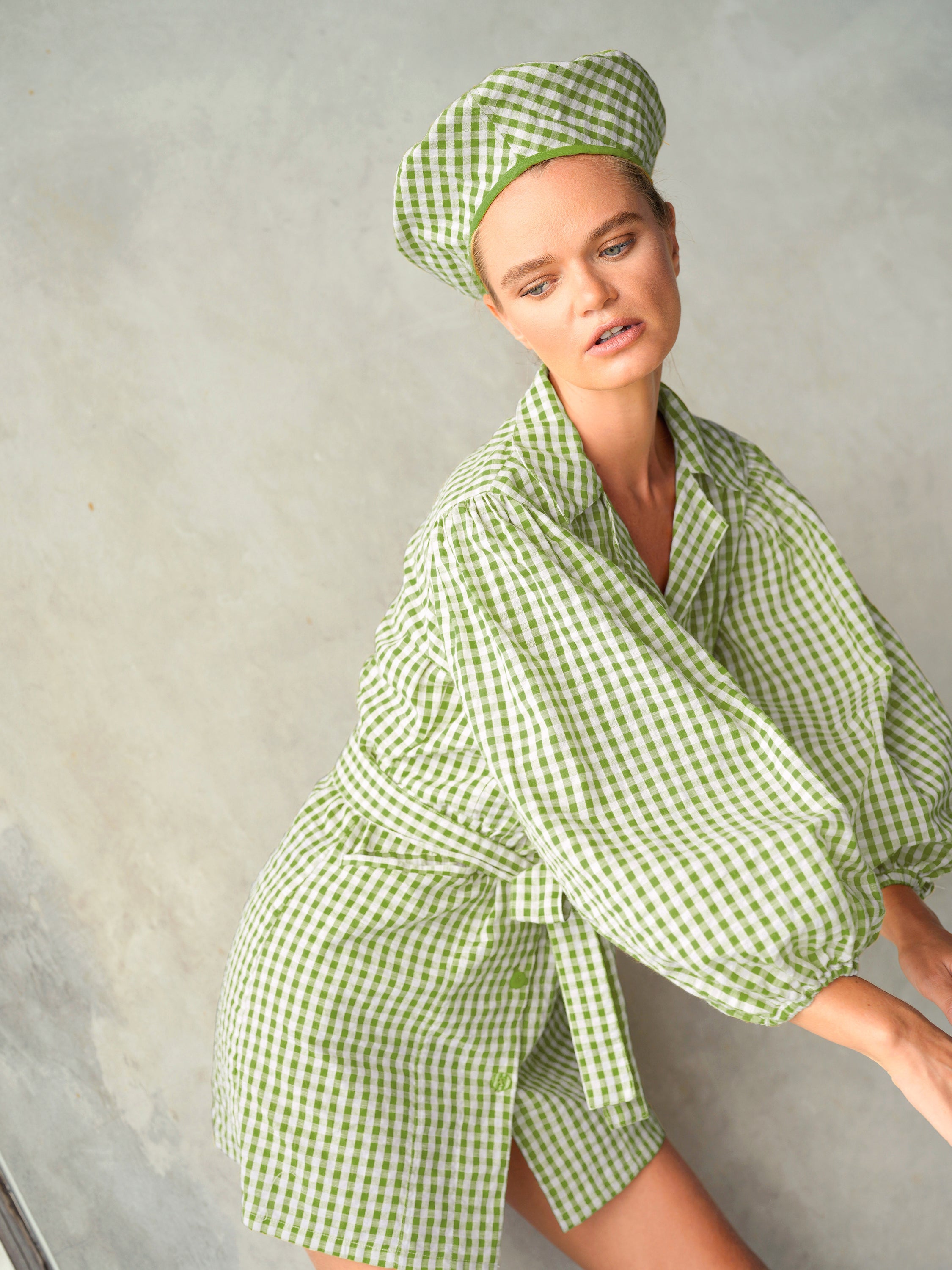 MEGHAN Mini Gingham Dress, in Olive Green - The Peony Haus