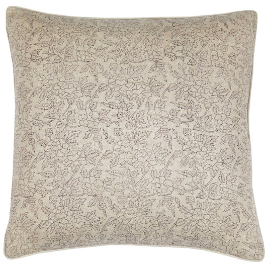 Marisa Floral Block Print Throw Pillow Cover, Noir on Natural