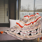 Multicolored Cotton Boho Throw Blanket with Tassels and Fringes