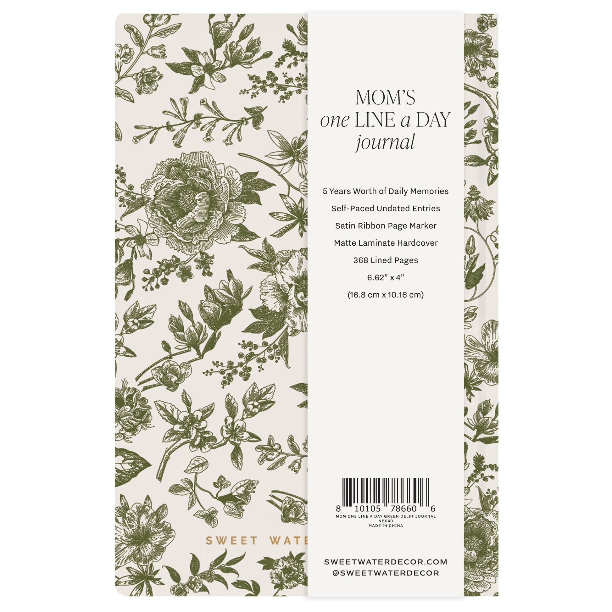 Mom's One Line A Day Green Delft Leather Journal - The Peony Haus