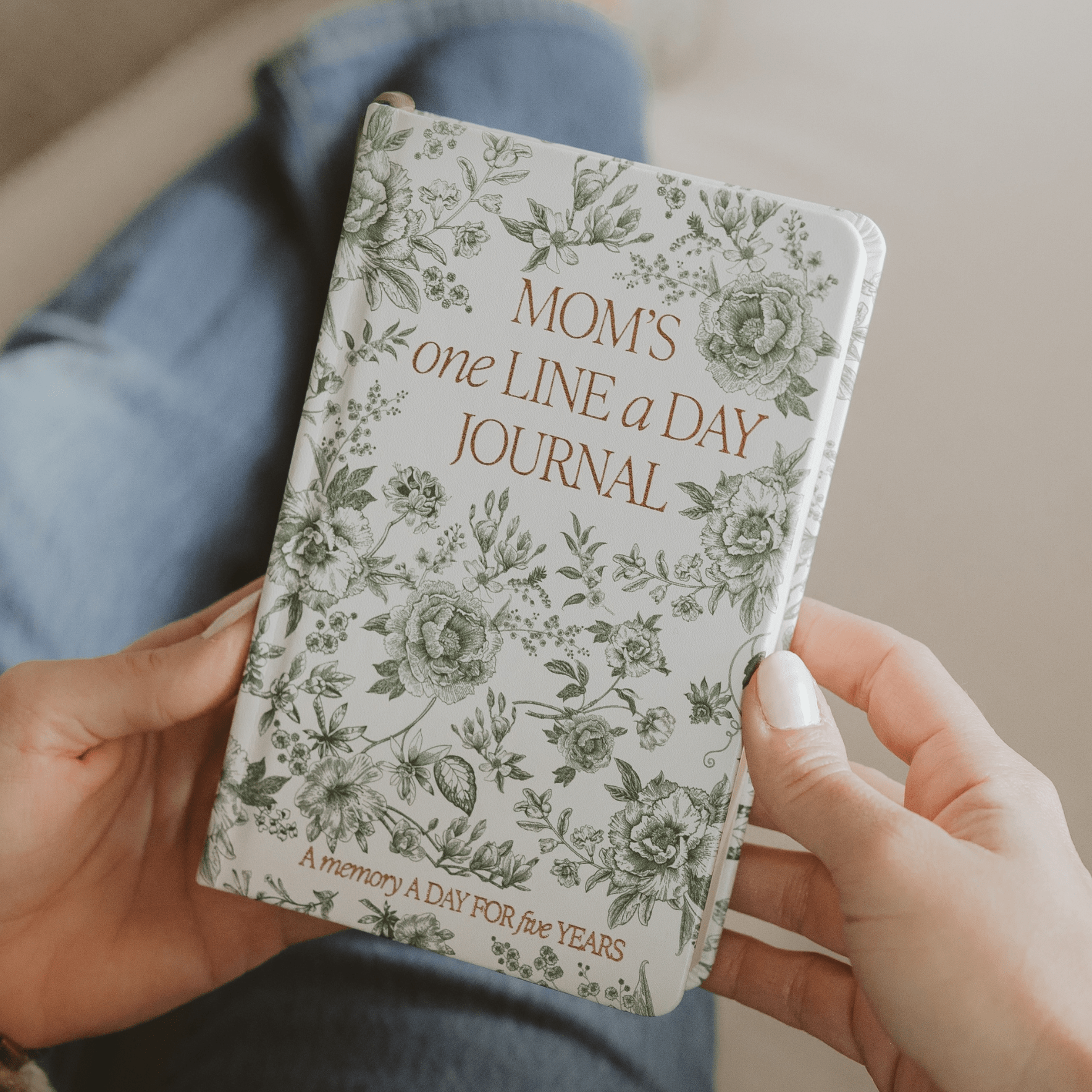 Mom's One Line A Day Green Delft Leather Journal - The Peony Haus