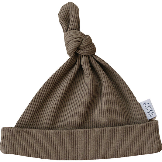 Cocoa Organic Ribbed Newborn Knot Hat - 95% Organic Cotton