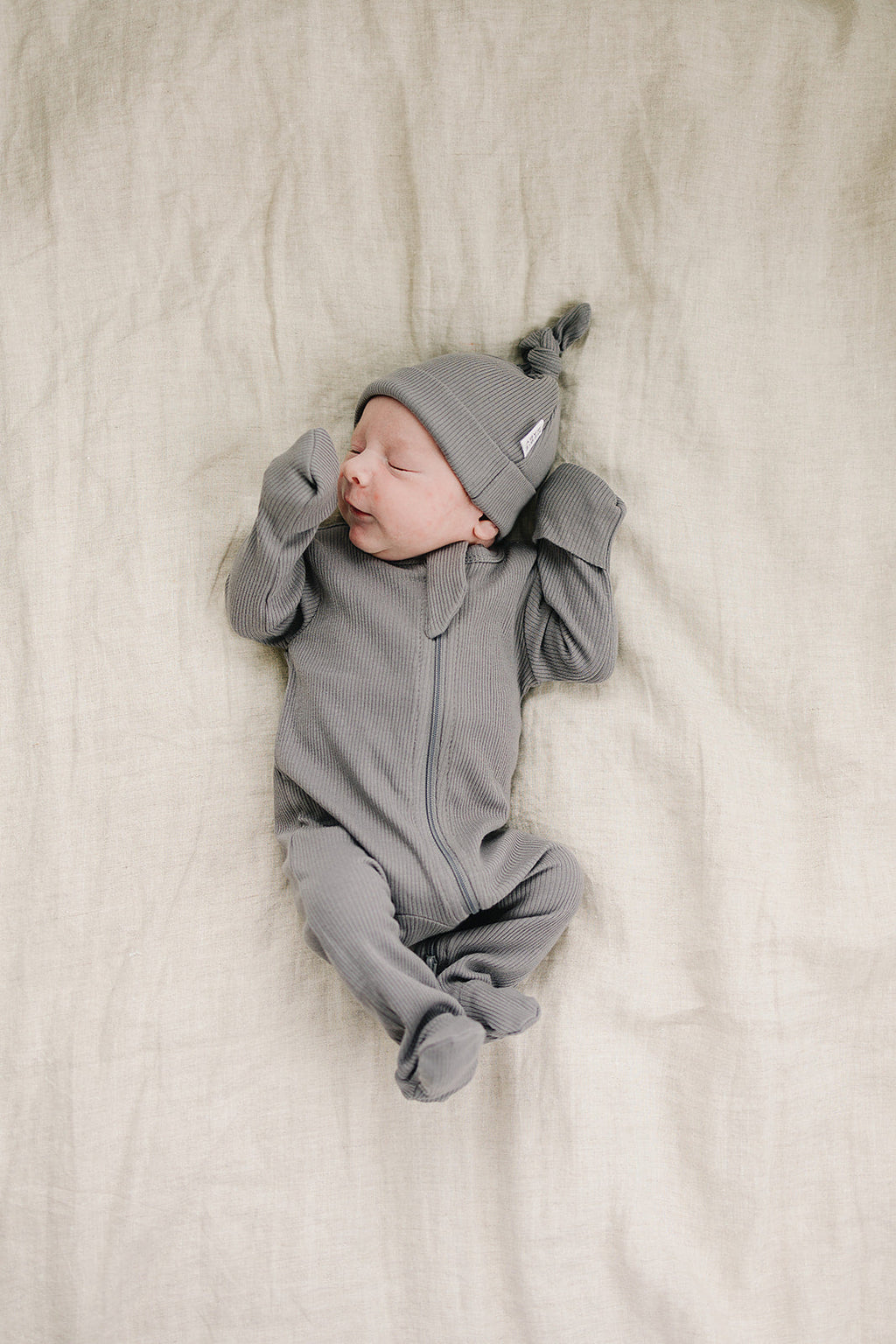Grey Organic Ribbed Newborn Knot Hat - 95% Organic Cotton