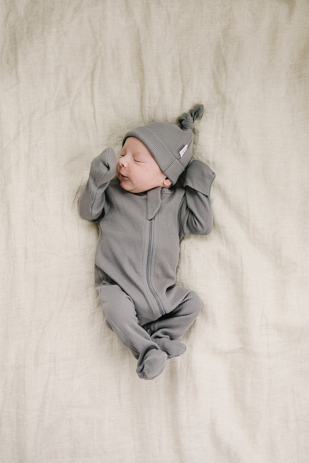 Grey Organic Ribbed Newborn Knot Hat - 95% Organic Cotton