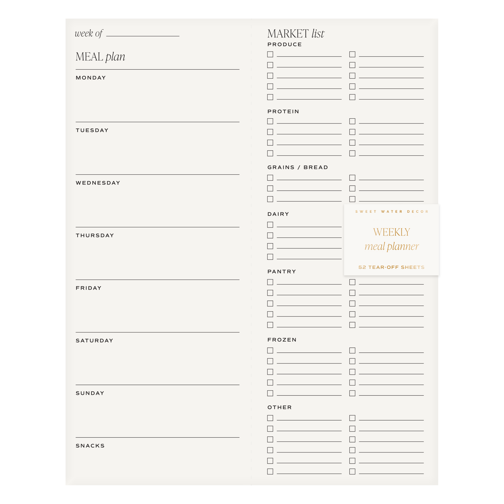 Weekly Meal Planner Notepad - The Peony Haus