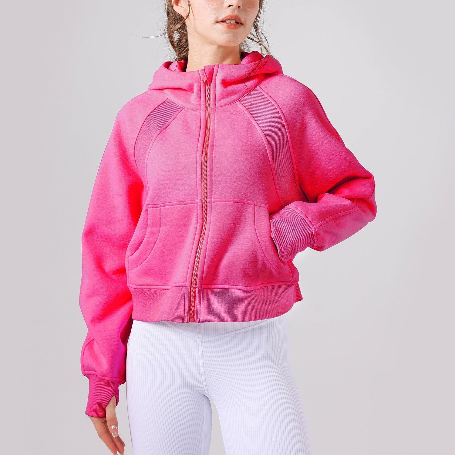 Yoga Hooded Sweater Thick Loose Casual Full Zipper Sports Jacket