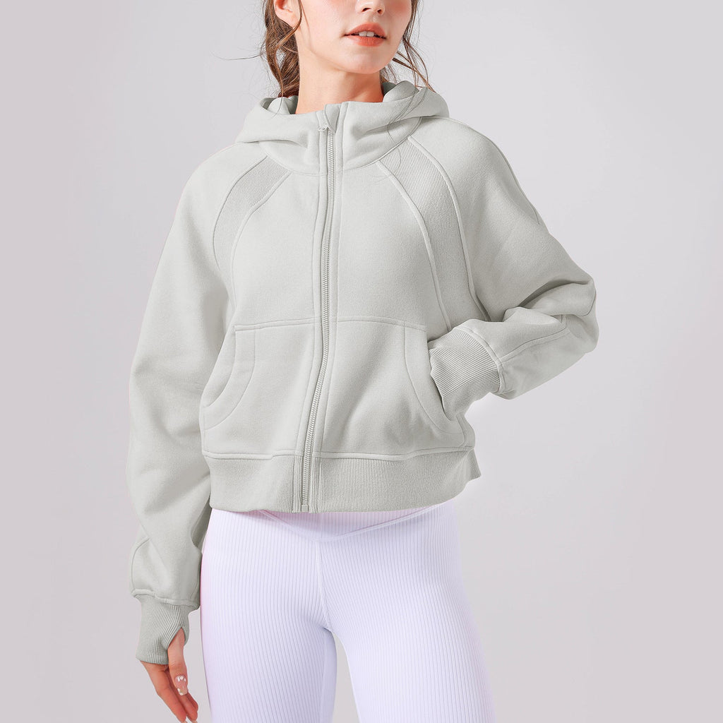 Yoga Hooded Sweater Thick Loose Casual Full Zipper Sports Jacket
