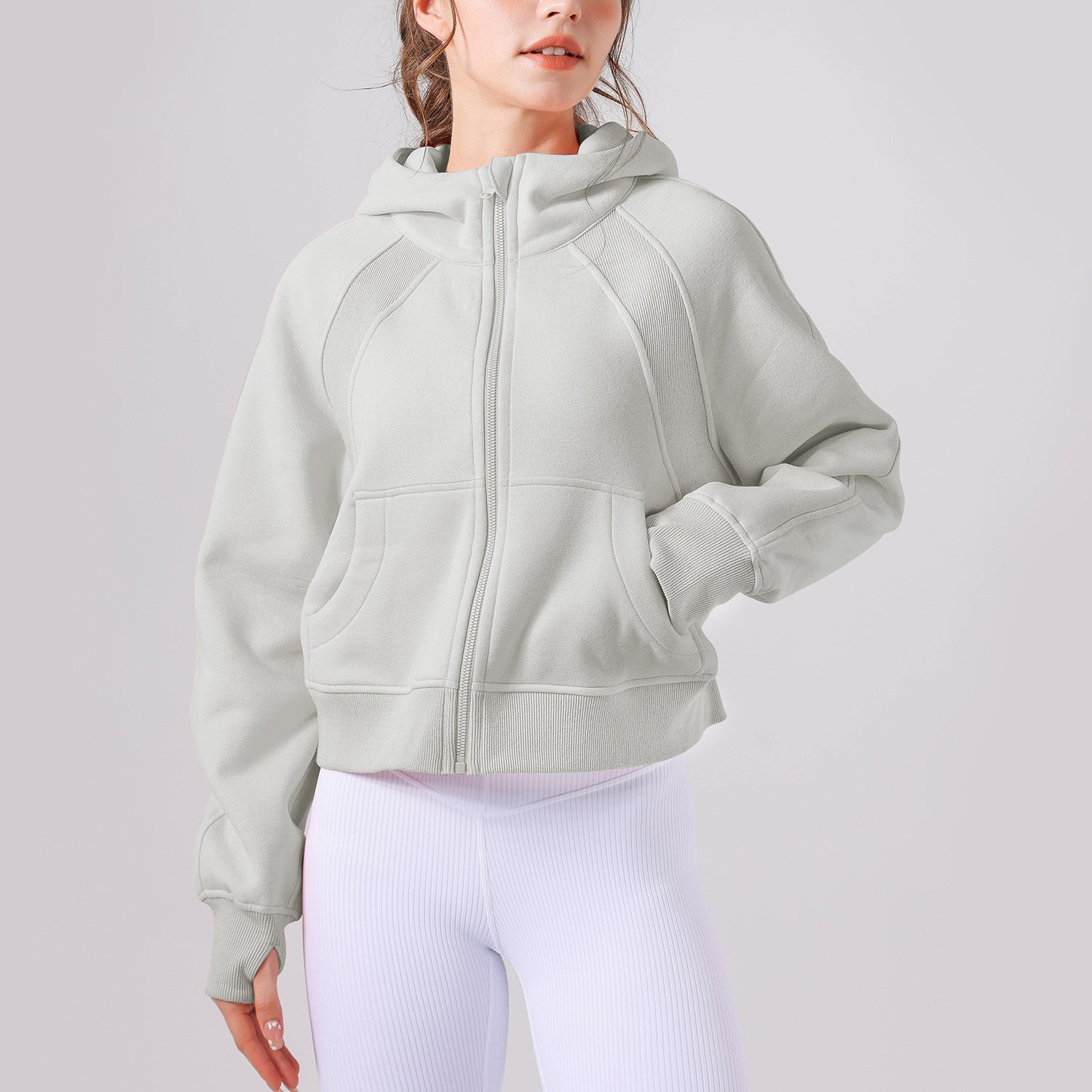 Yoga Hooded Sweater Thick Loose Casual Full Zipper Sports Jacket