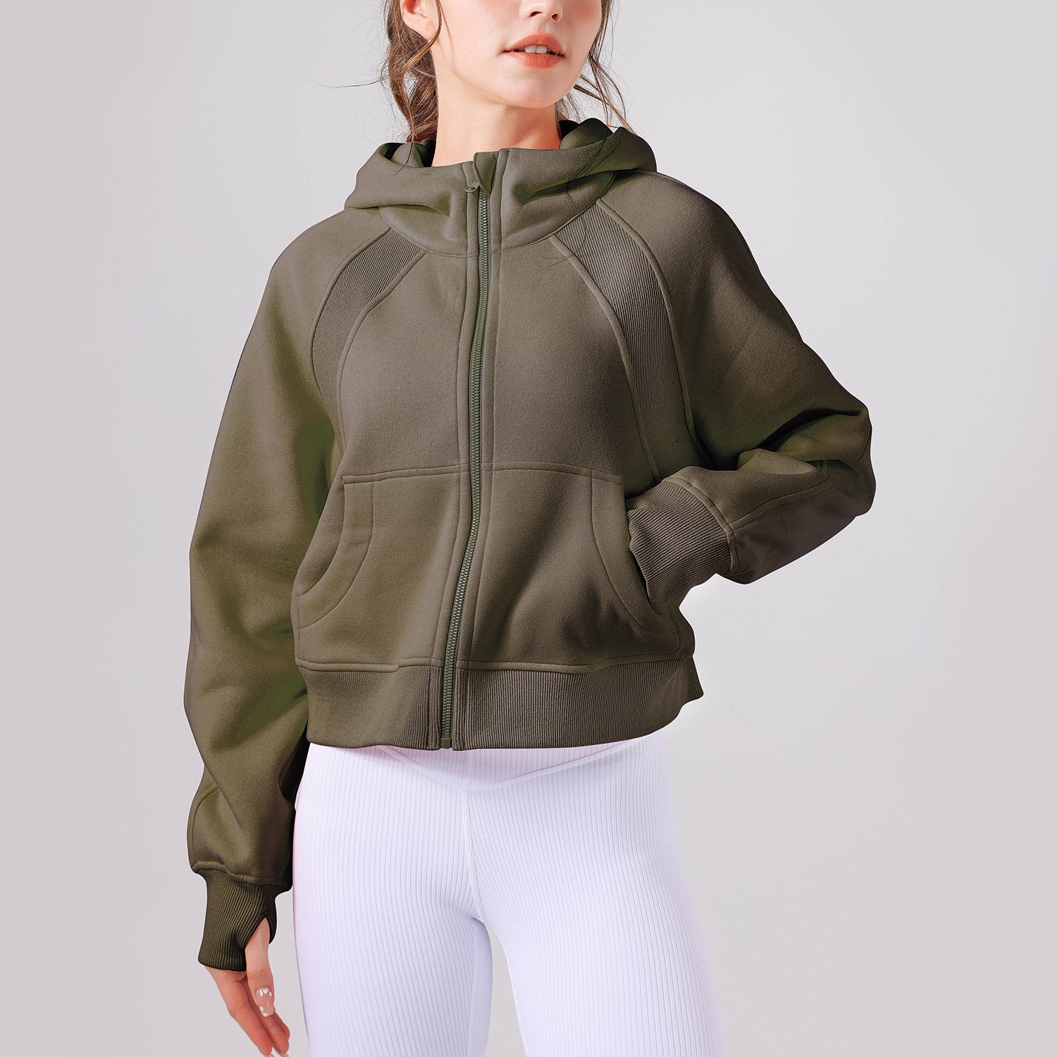 Yoga Hooded Sweater Thick Loose Casual Full Zipper Sports Jacket