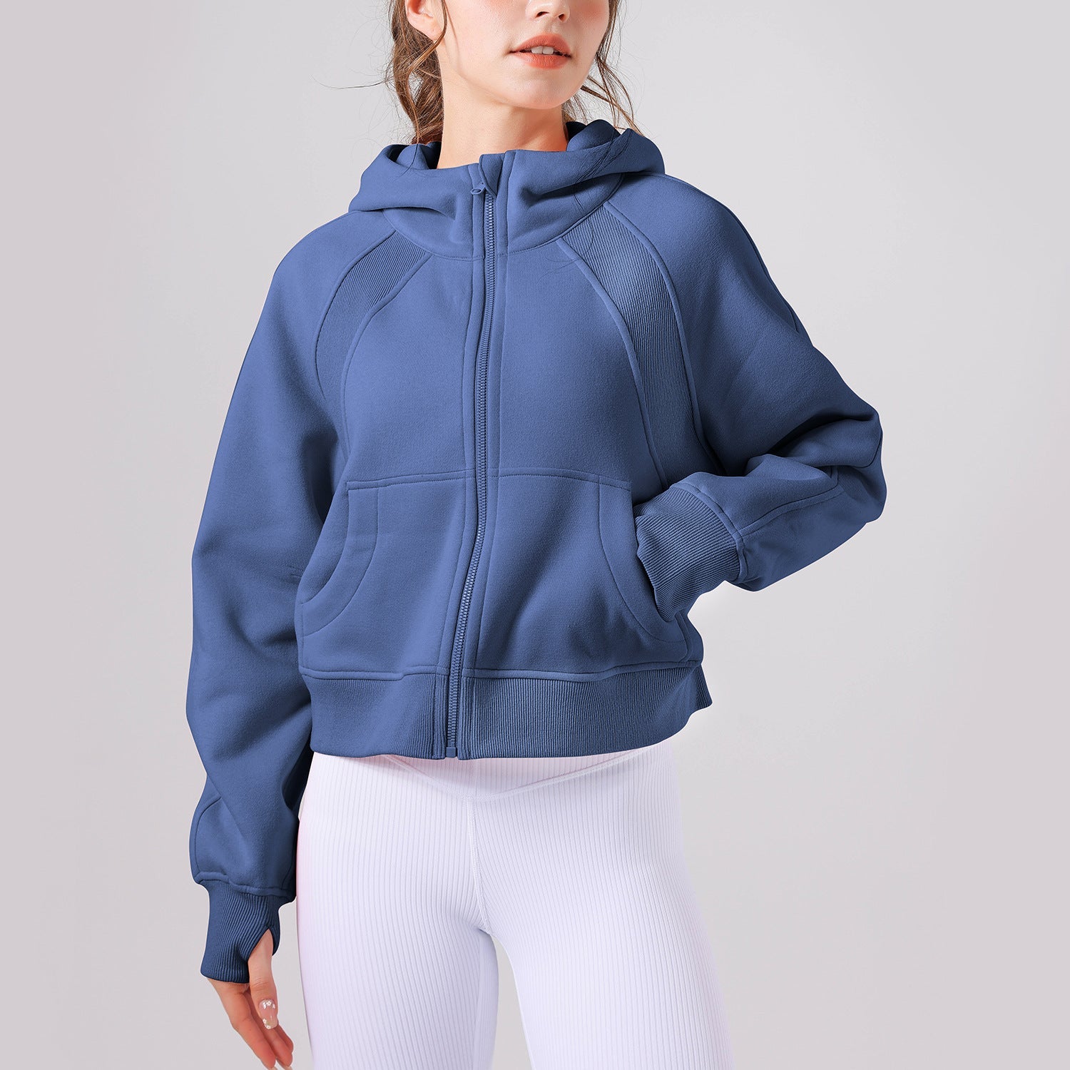 Yoga Hooded Sweater Thick Loose Casual Full Zipper Sports Jacket