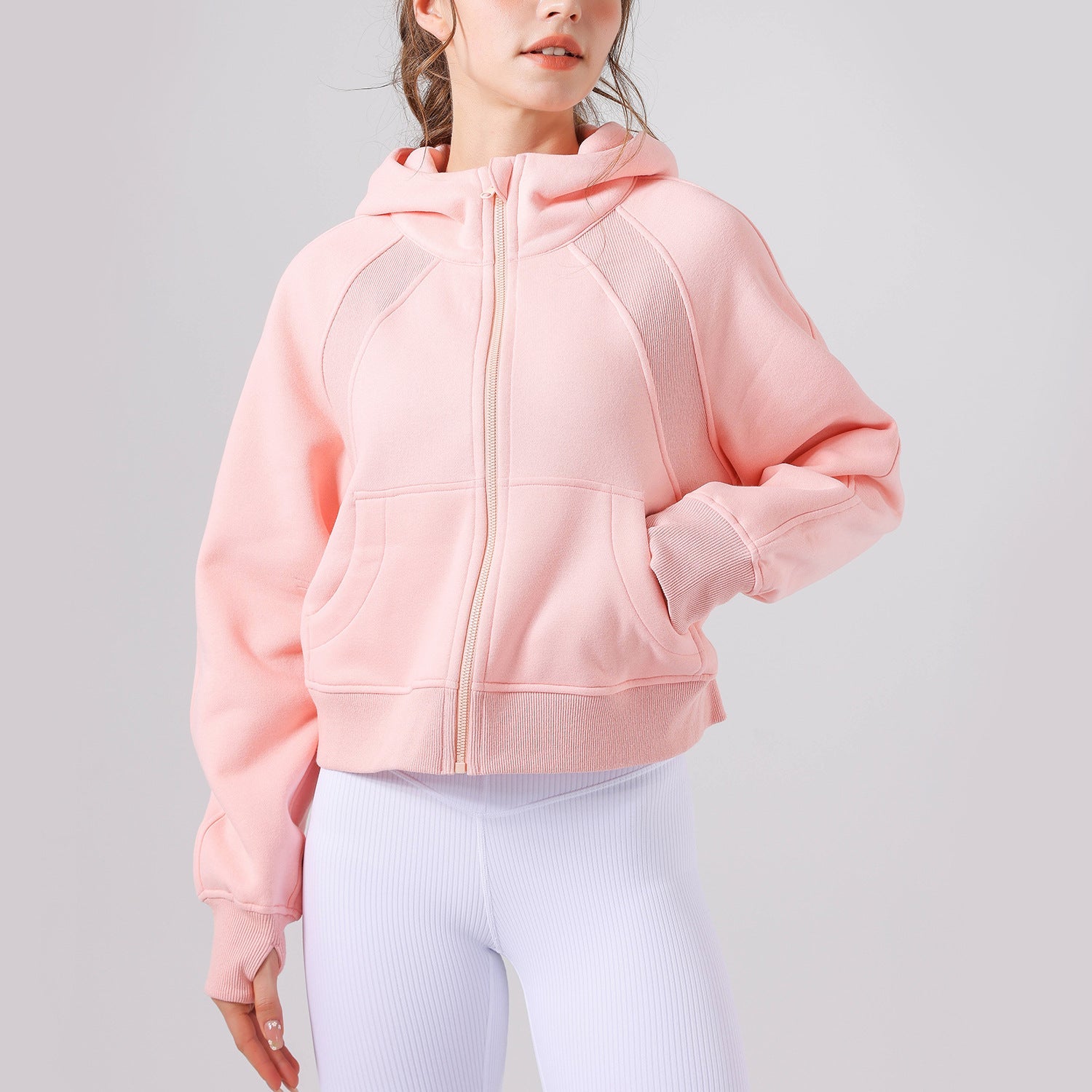 Yoga Hooded Sweater Thick Loose Casual Full Zipper Sports Jacket