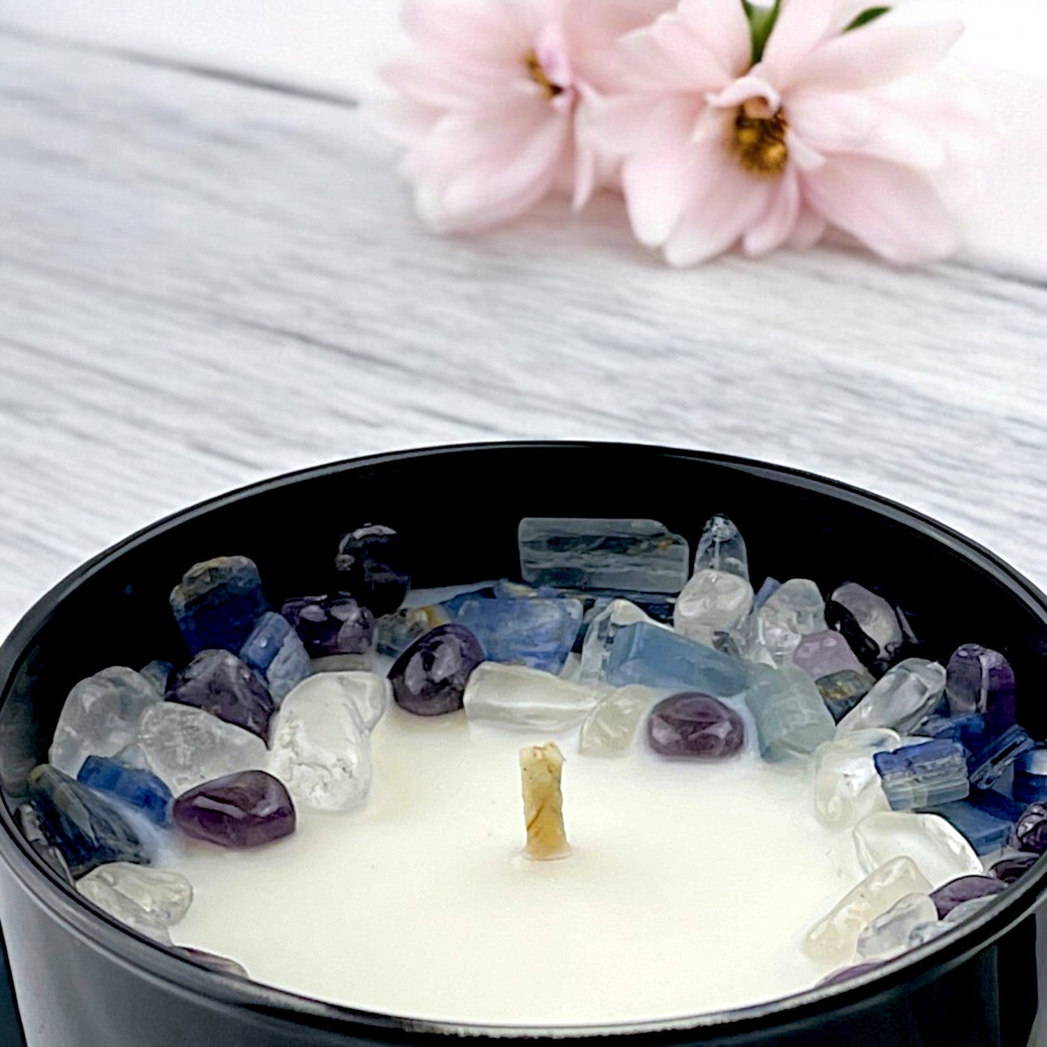 Pisces Zodiac Crystal Candle with Kyanite, Amethyst, and Crystal Quartz | Coconut-Soy Wax Candle, 9oz